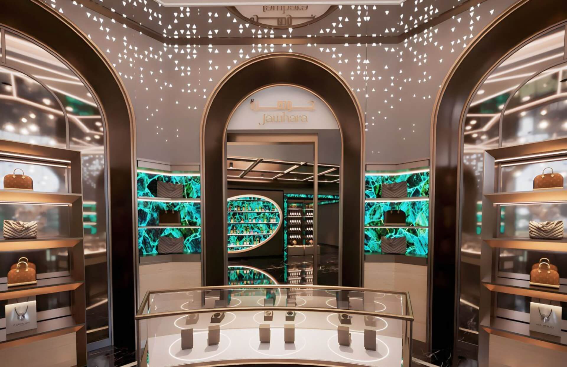 Luxurious jewelry shop interior showcasing custom fit-out and elegant display cases